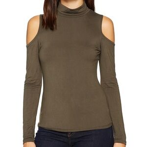 NYTT Army green Mock neck call shoulder Long-sleeve Blouse, Size M